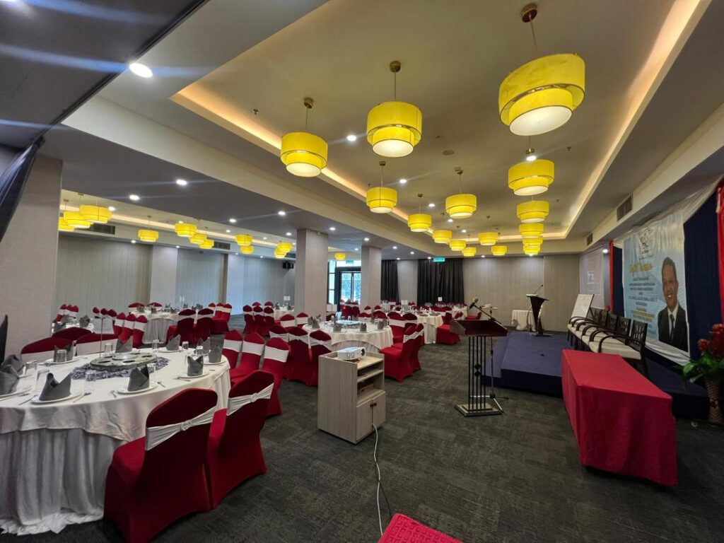 Living Hall II at Livingston Hotel Sandakan with corridor leading to pool, set up for meetings and events